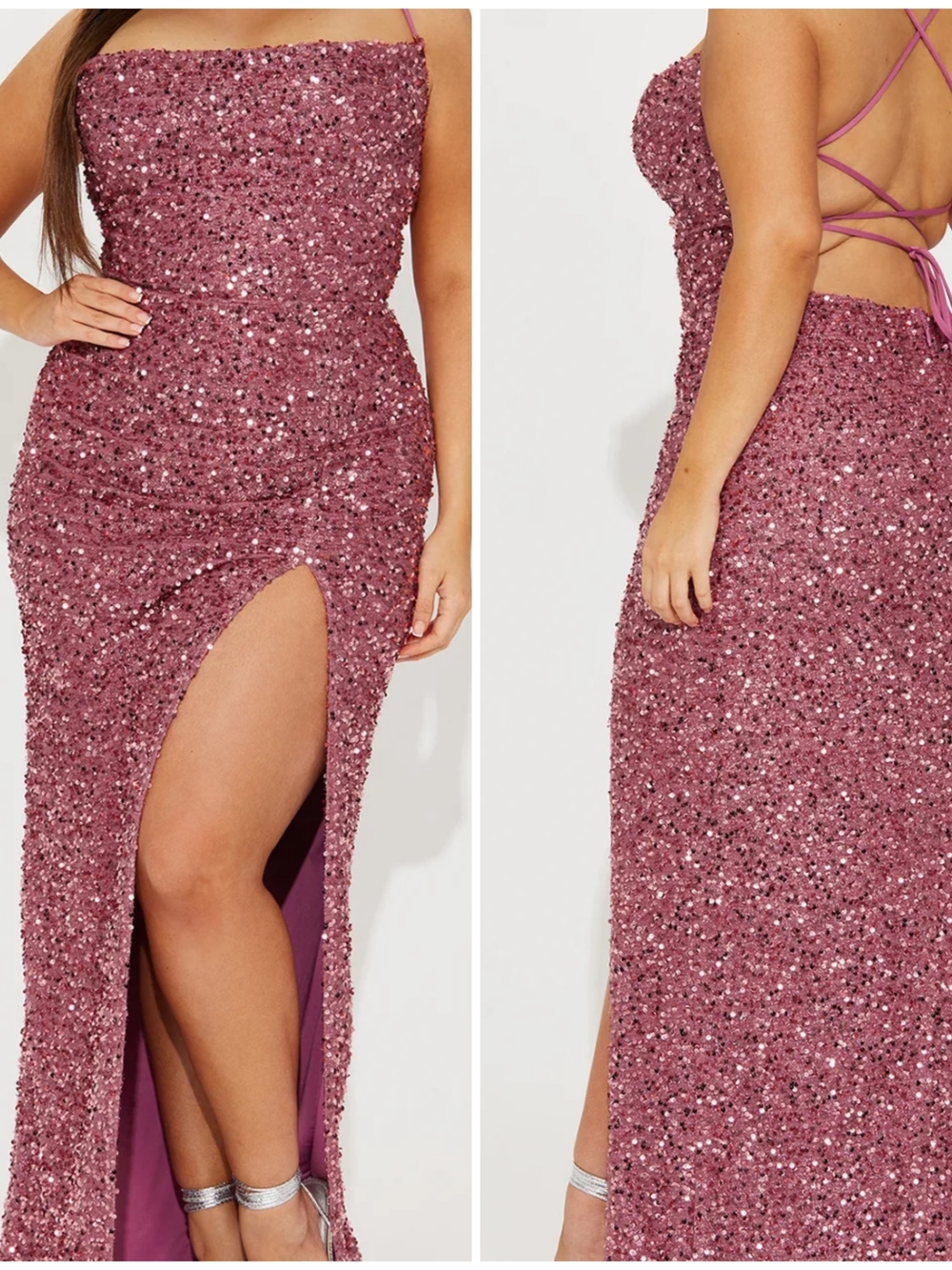 Fashion Nova Rose-Mauve Sequin Backless Strapless Gown NWT XL